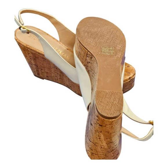 Stuart Weitzman White Wedge Sandals Size 9B - Picture 9 of 13